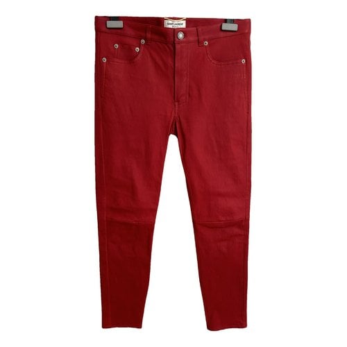 Pre-owned Saint Laurent Leather Trousers In Red