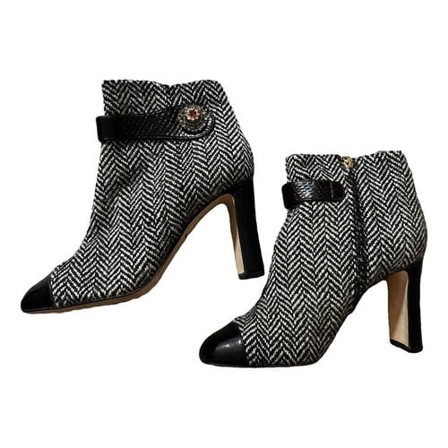 Pre-owned Dolce & Gabbana Tweed Ankle Boots In Black
