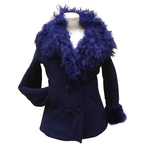 Pre-owned Le Sentier Shearling Peacoat In Blue