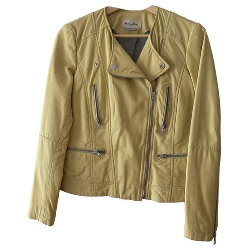 Pre-owned Massimo Dutti Shearling Biker Jacket In Yellow
