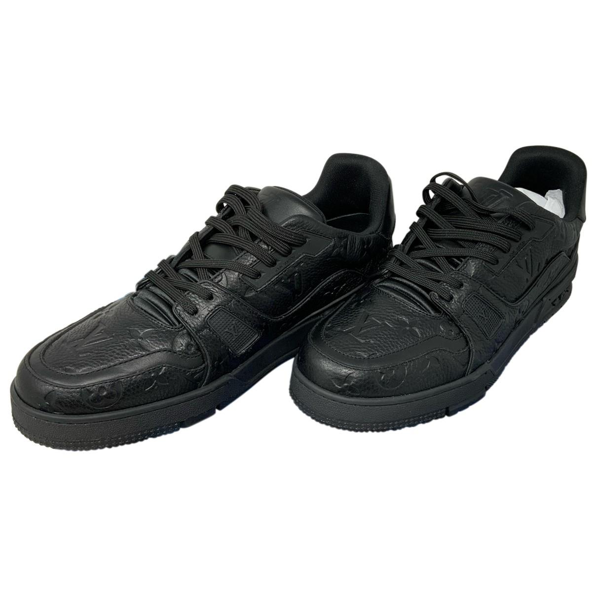 Lv trainer leather low trainers Louis Vuitton Black size 10 UK in Leather -  19281898