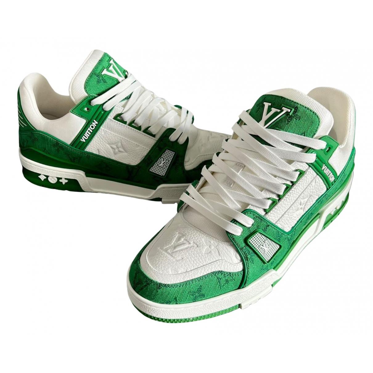 Lv trainer leather low trainers Louis Vuitton Green size 8 US in Leather -  30693818
