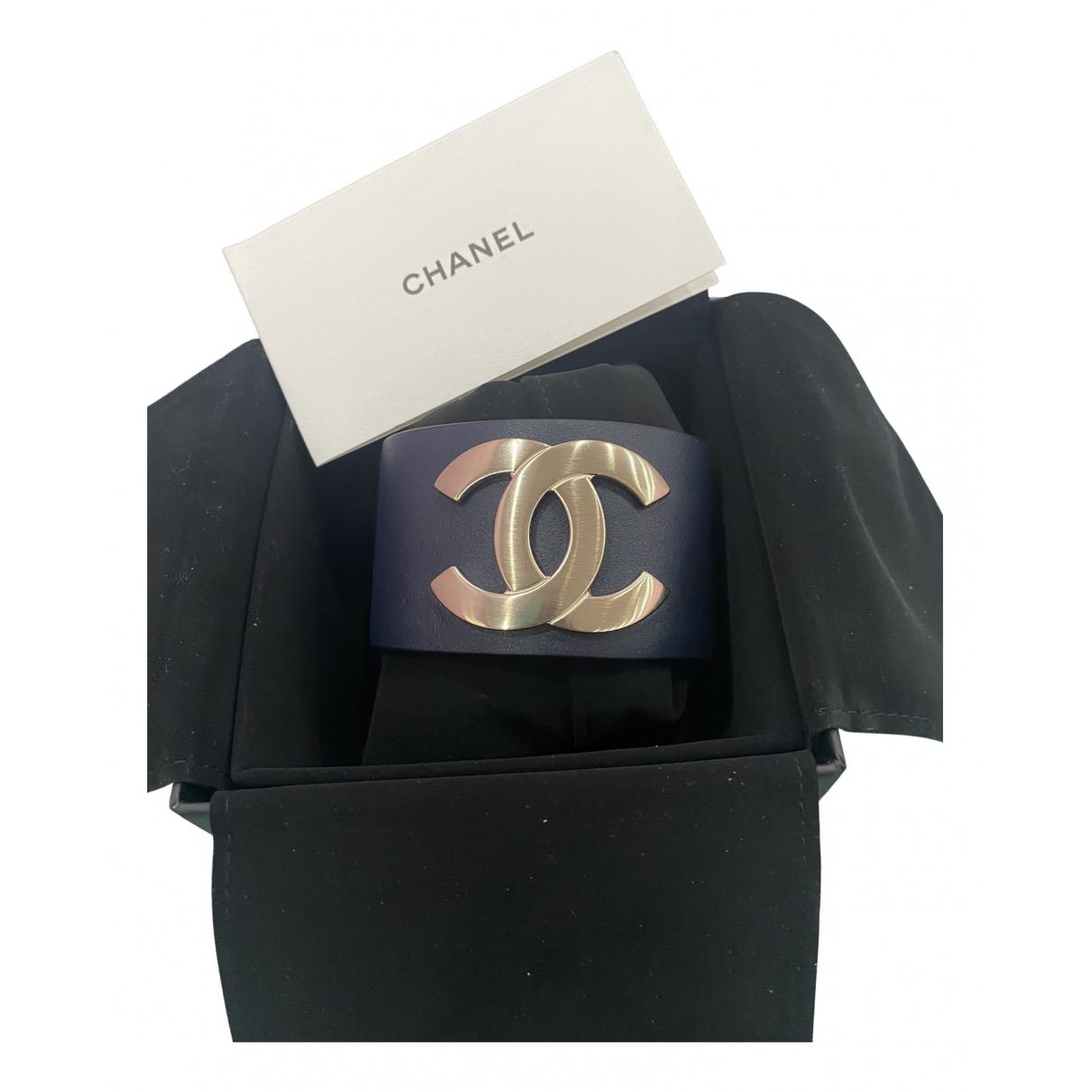 Chanel Vintage Coco Double Buckle Cuff Bracelet Printed Leather Black  180619166