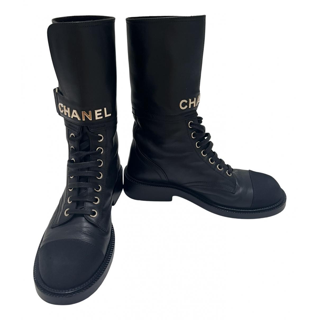 Leather biker boots Chanel Black size 38 EU in Leather - 38568158
