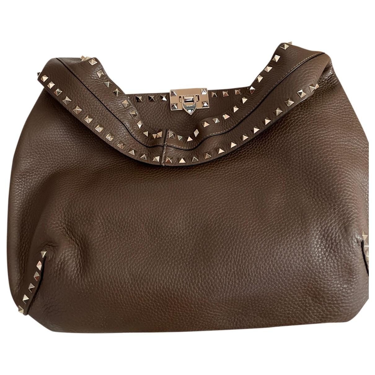 Rockstud hobo leather handbag Valentino Garavani Brown in Leather - 25267995
