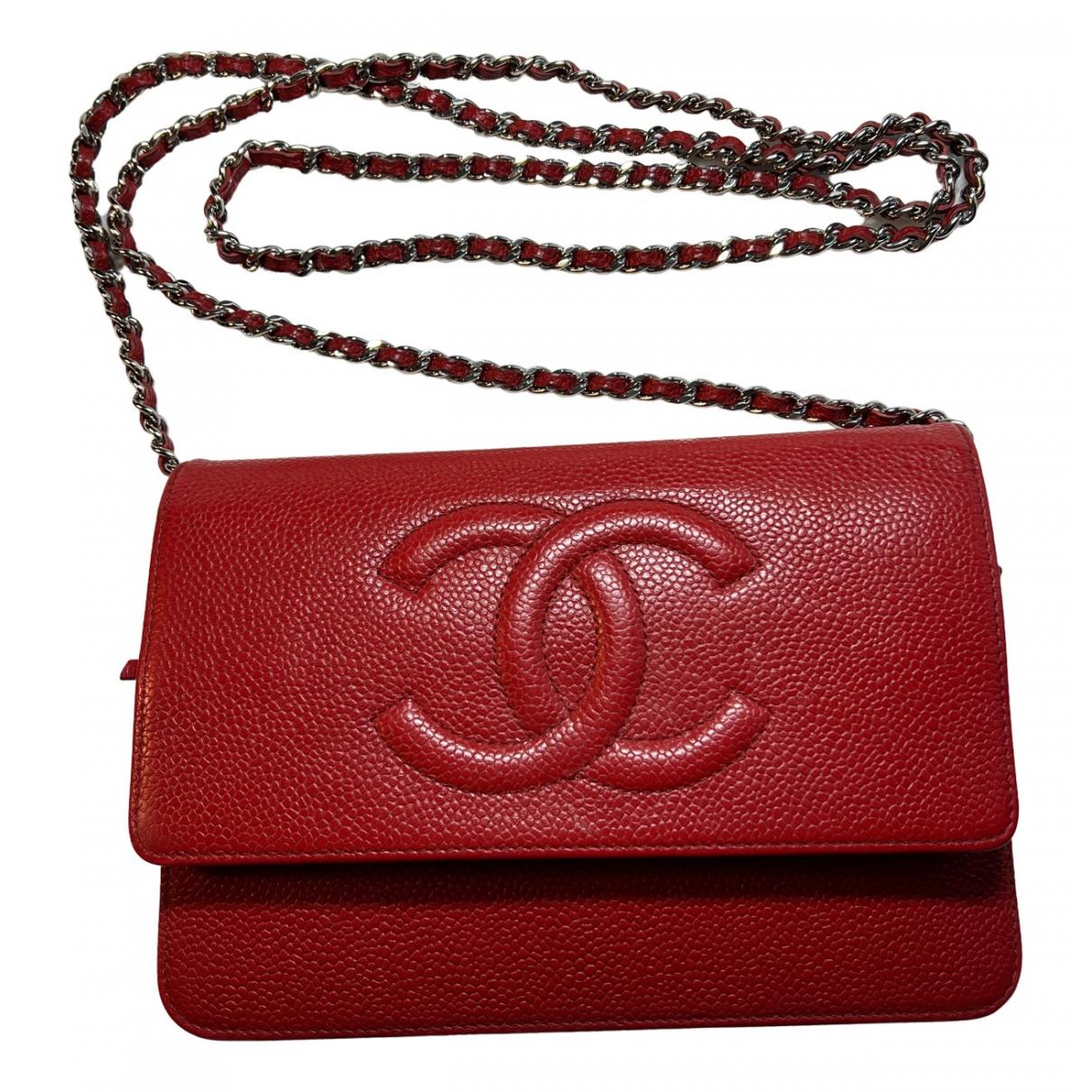 CHANEL Red Caviar Leather Vintage Timeless Wallet-on-Chain WOC