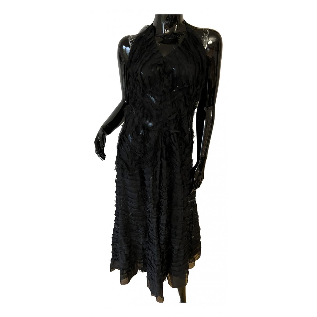 1980s Chanel Sheer Black Silk Evening Dress with Floral Embroidery