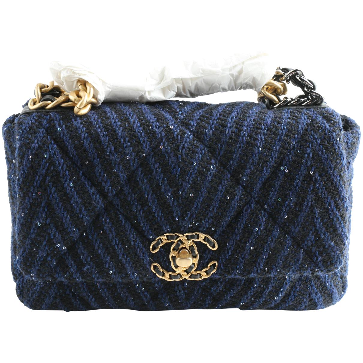 Wallet on chain chanel 19 tweed handbag Chanel Navy in Tweed - 27477205