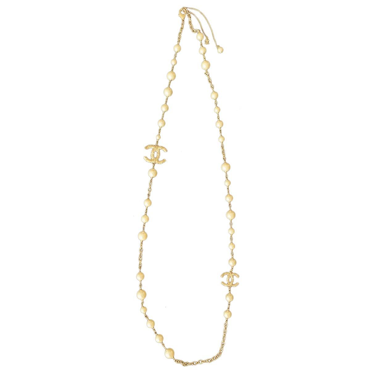 CHANEL Graduated Pearl CC Long Necklace Gold 1290114