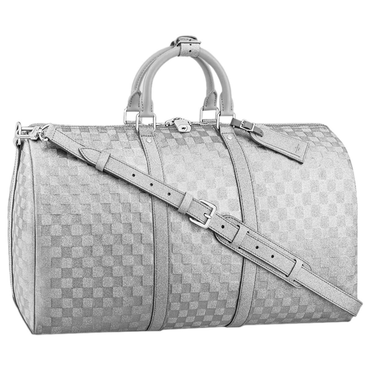 Keepall prism leather travel bag Louis Vuitton Silver in Leather - 34092176