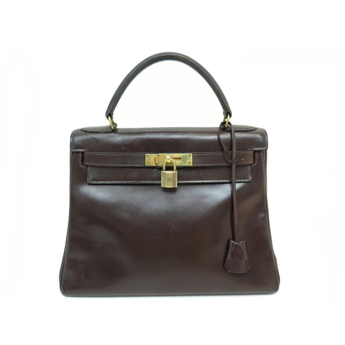 Kelly 28 leather handbag Hermès Burgundy in Leather - 33100248