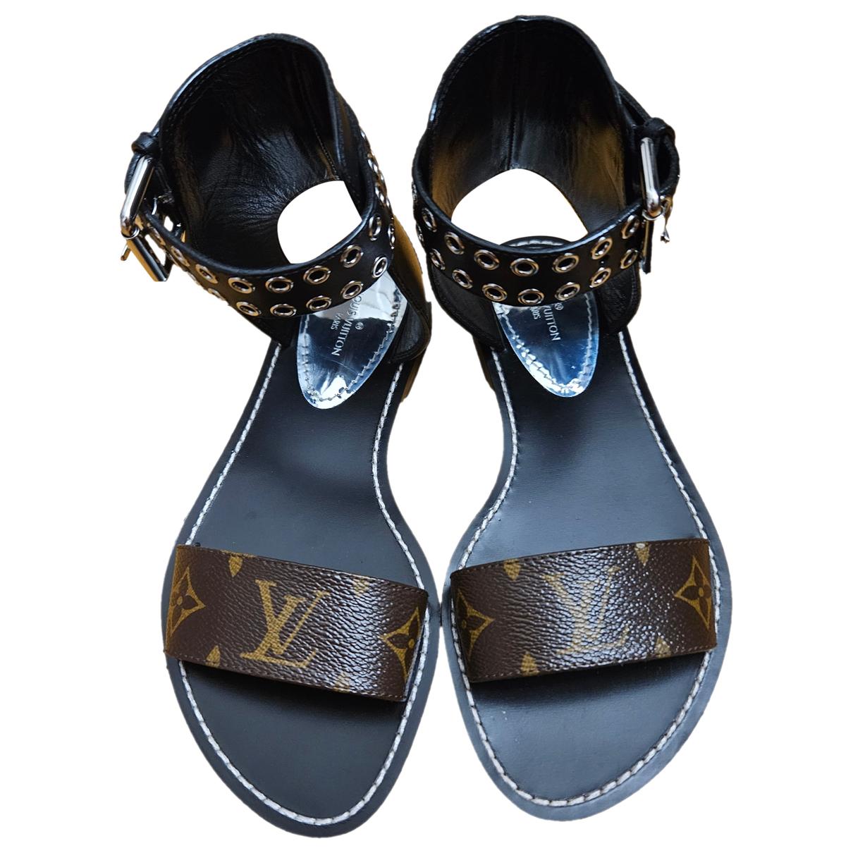 Louis Vuitton Black Monogram Passenger Flat Ankle Cuff Sandals, 38.5 - BOPF