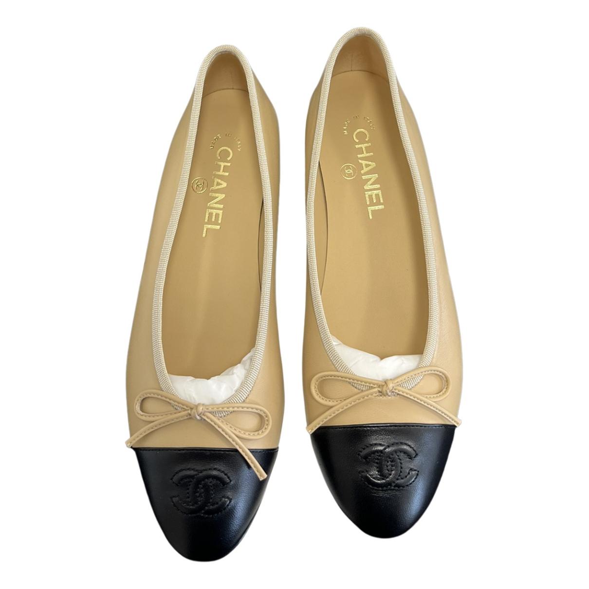 Cambon leather ballet flats Chanel Beige size 39 EU in Leather - 38990223