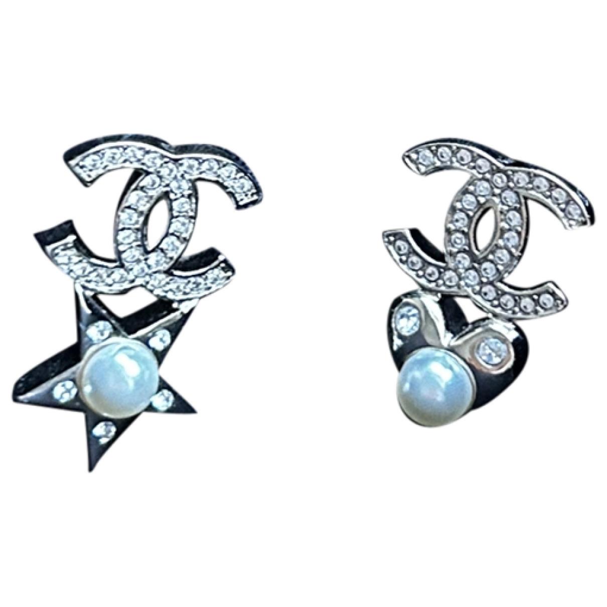CHANEL Crystal CC Earrings Silver 1308235