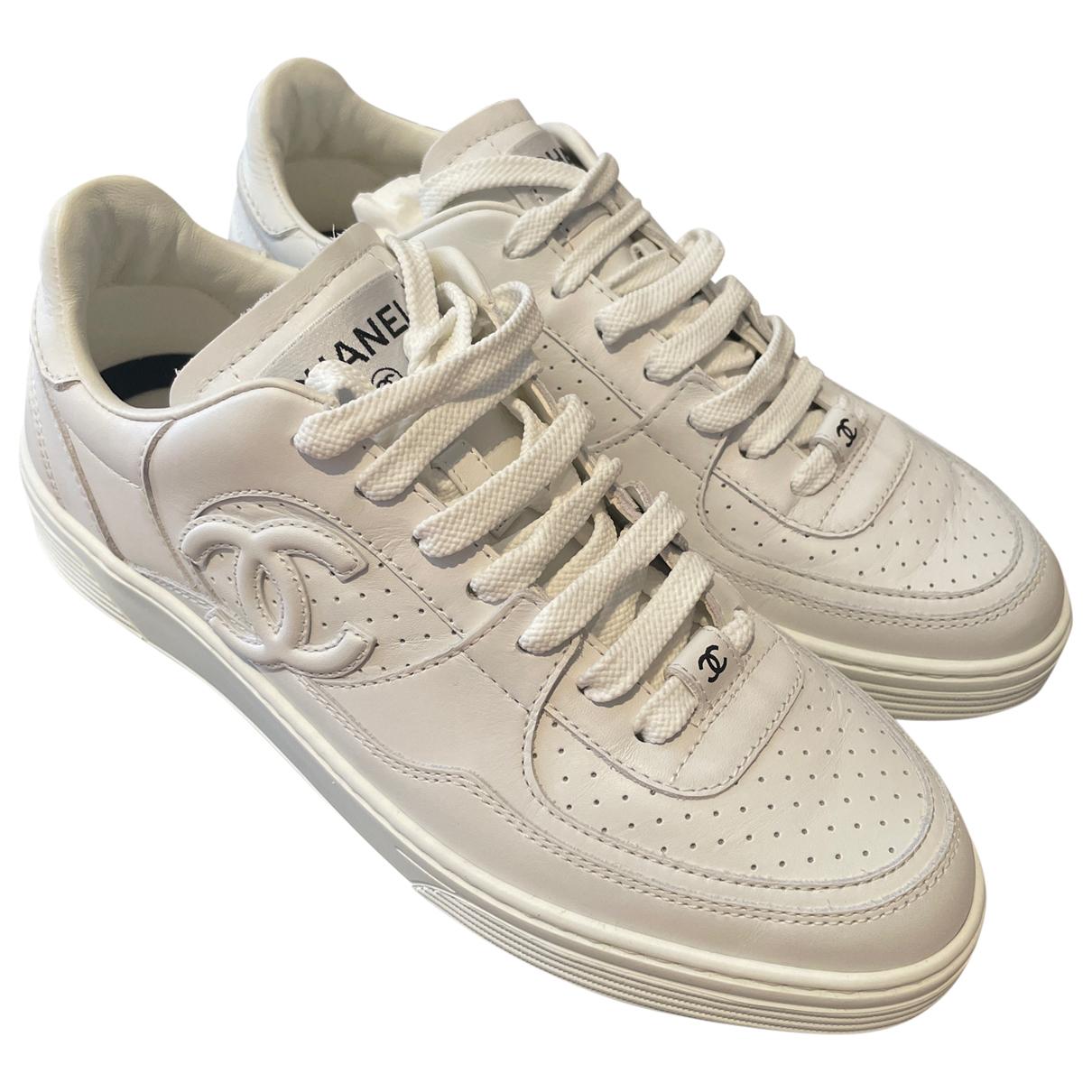 Leather trainers Chanel White size 38.5 EU in Leather - 36006530