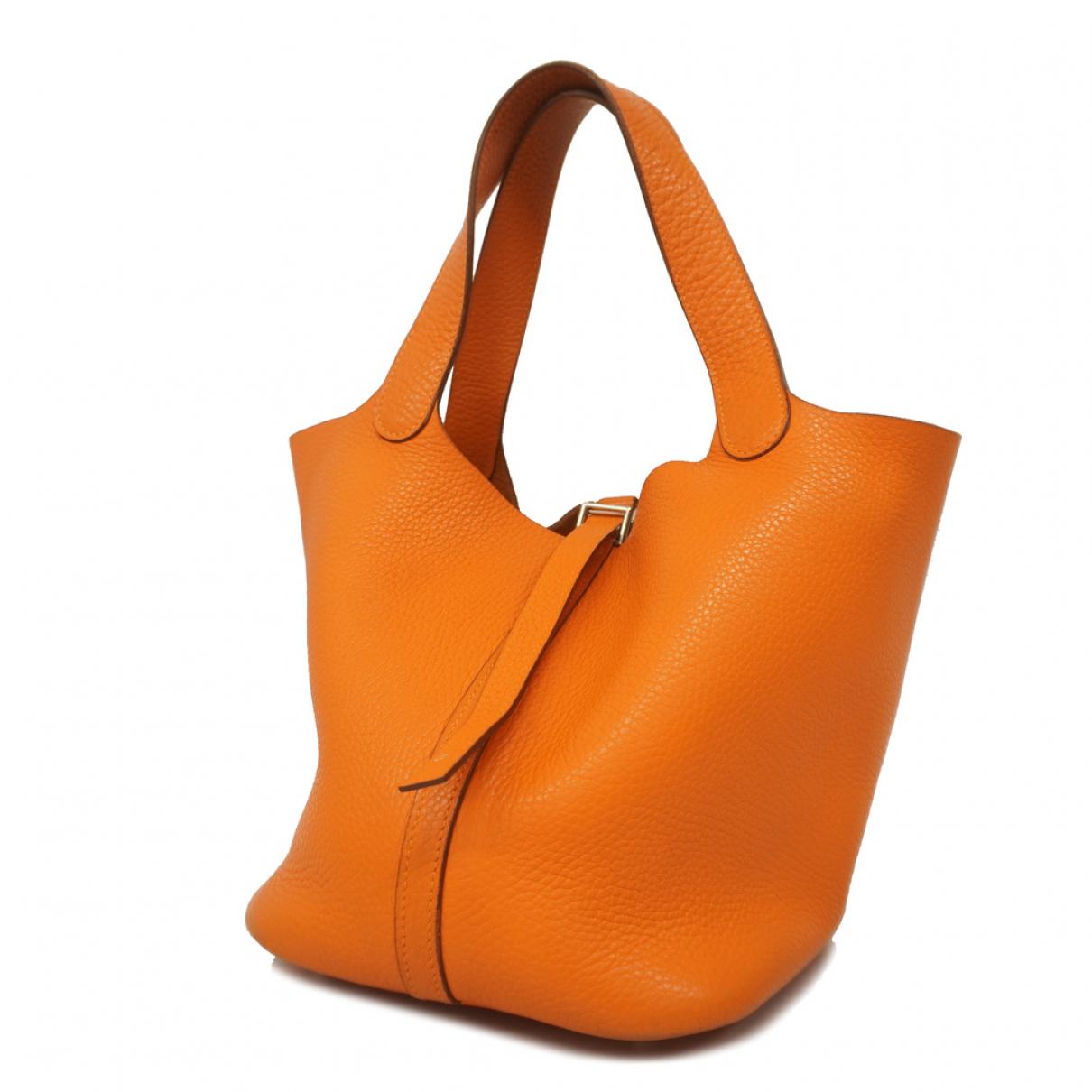 Picotin leather tote Hermès Orange in Leather - 23470503