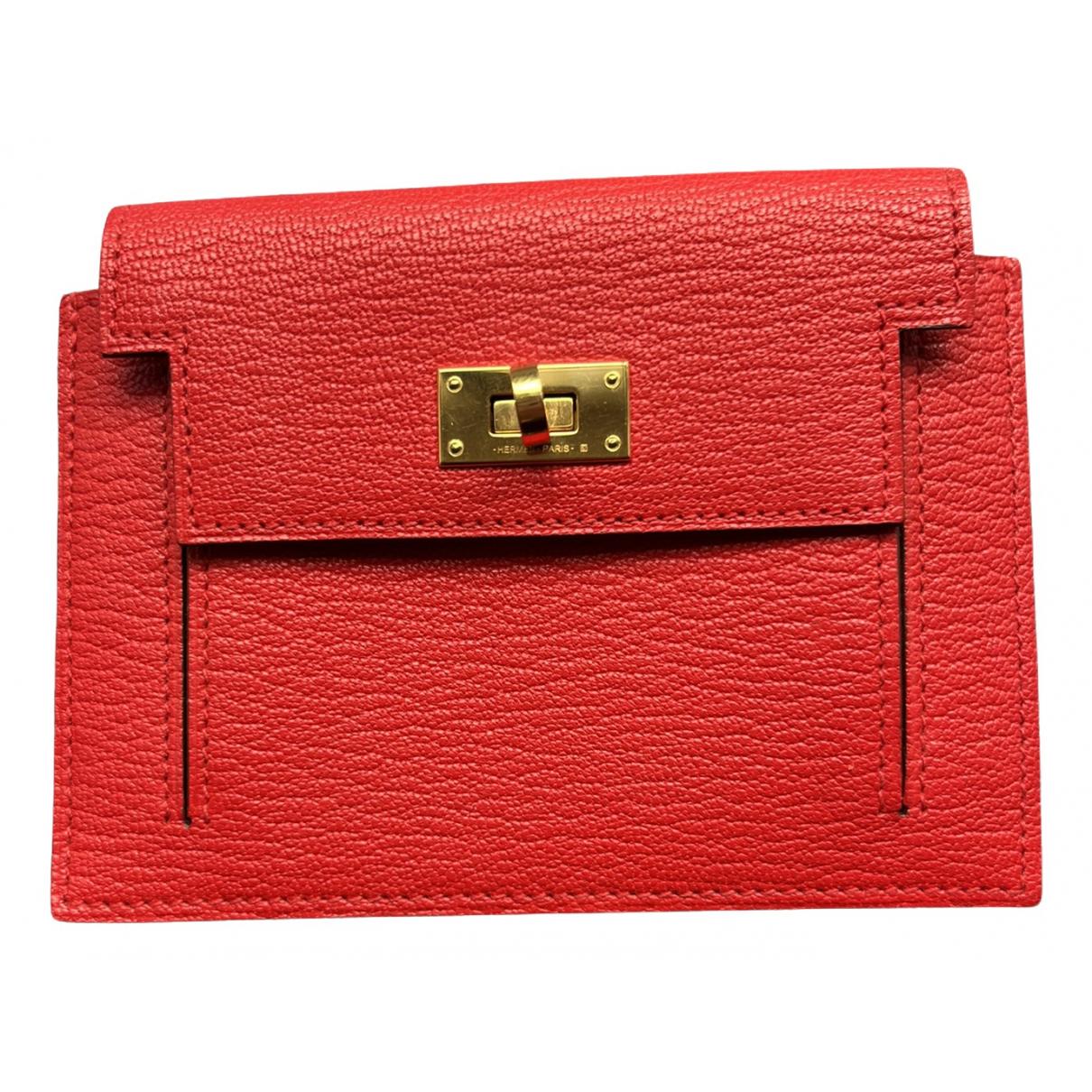 Kelly pocket en cuir portefeuille Hermès Rouge en Cuir - 36607542