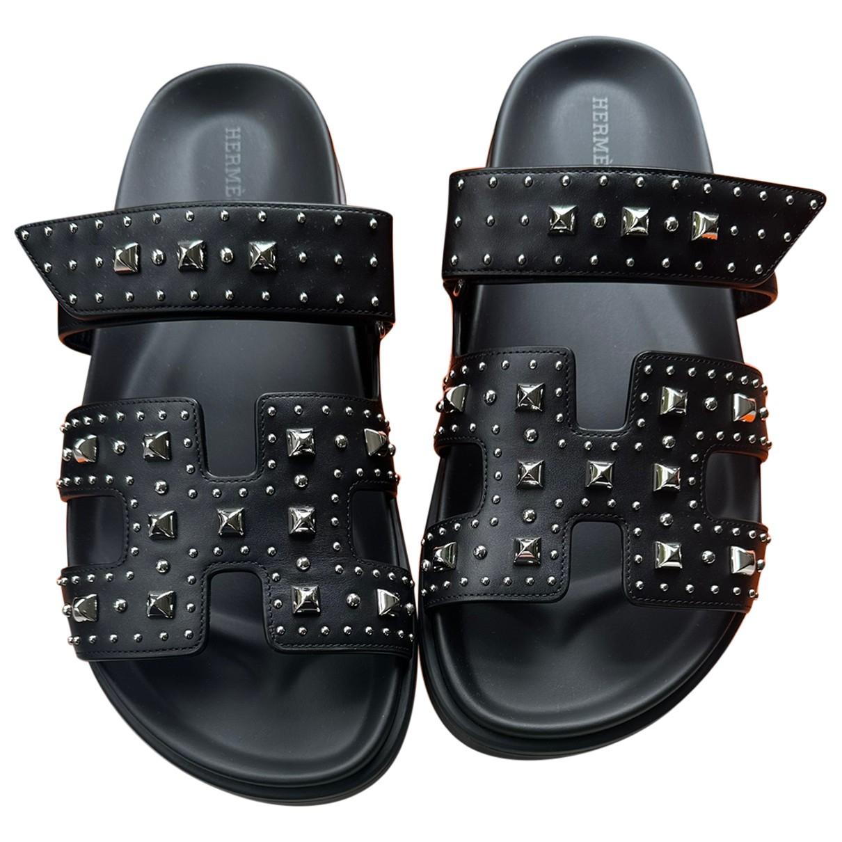 Chypre leather sandal Hermès Black size 38 EU in Leather - 36749772