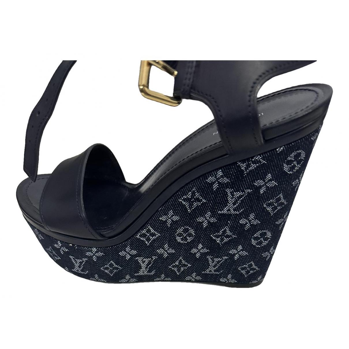 Louis Vuitton - Monogram Denim Platform Wedge Sandals 40