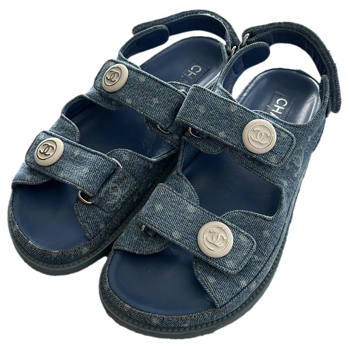 Dad sandals leather sandals Chanel Blue size 37 EU in Leather - 34594224