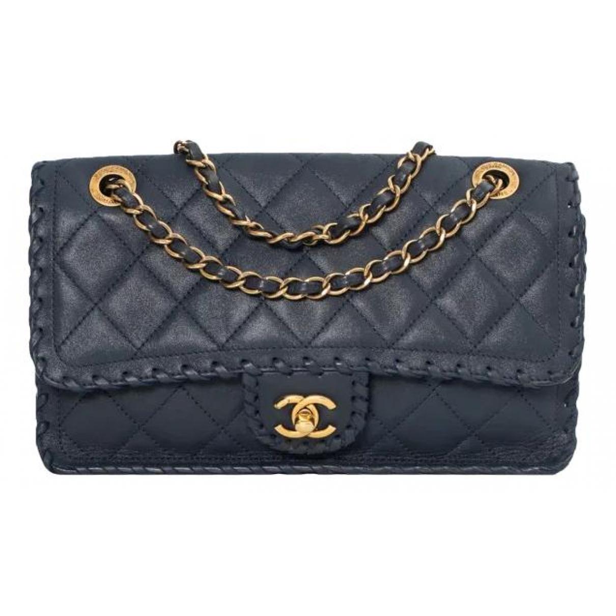 Timeless classique top handle leather mini bag Chanel Blue in Leather -  37152966