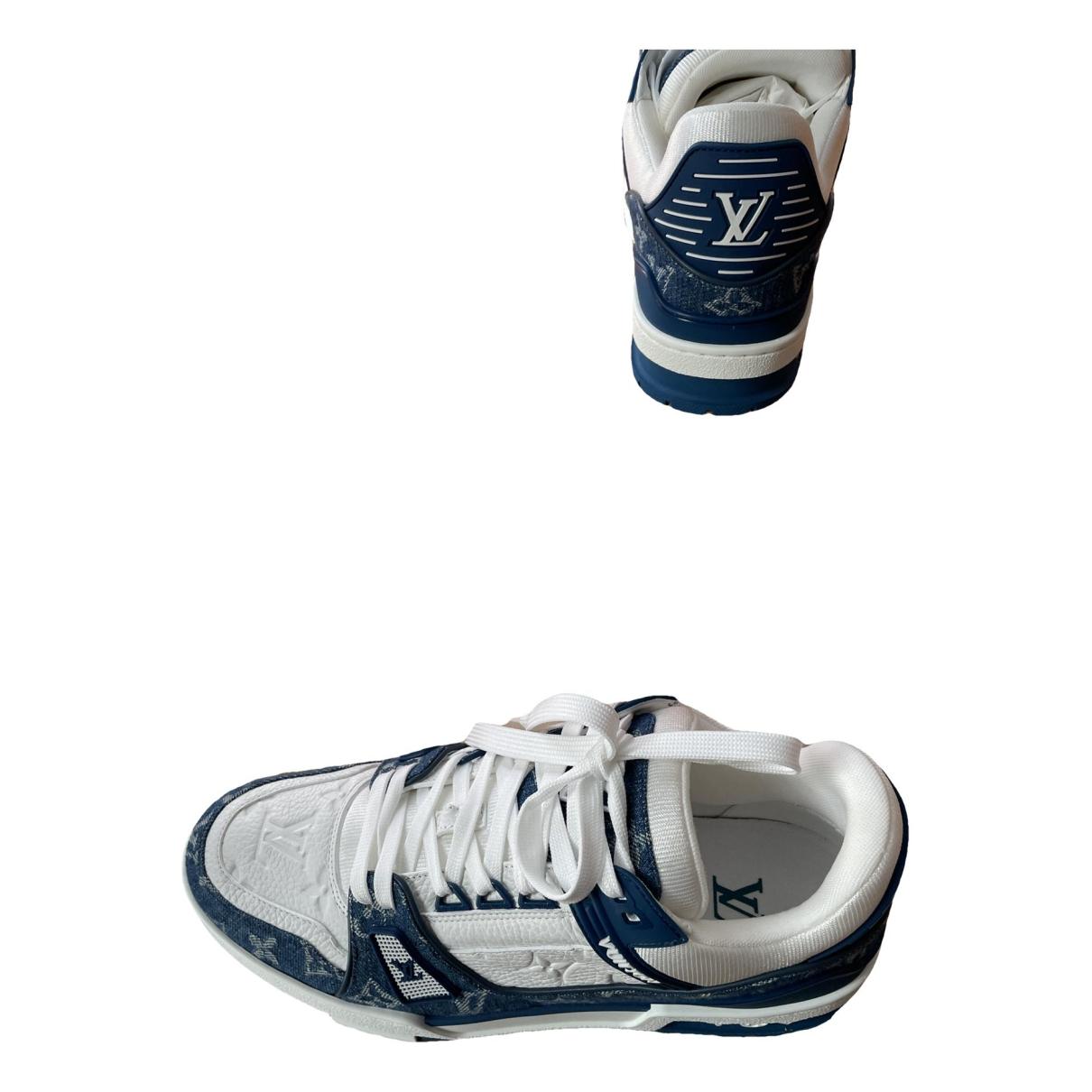 Lv trainer cloth trainers Louis Vuitton Blue size 8.5 UK in Cloth - 28780550