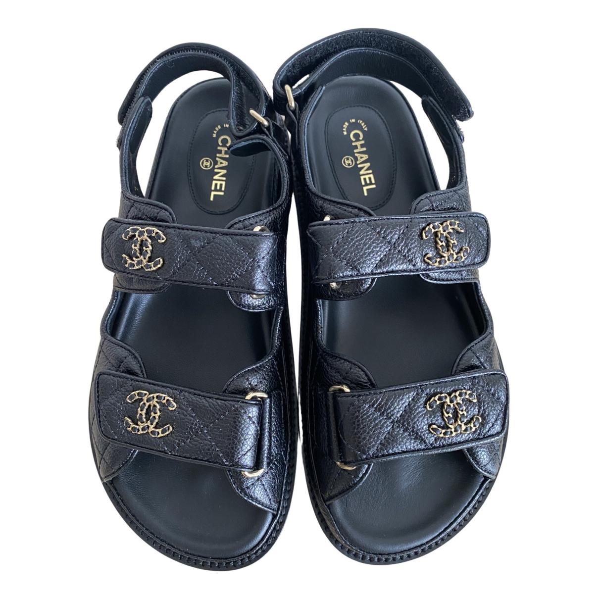 Leather sandal Chanel Black size 37 EU in Leather - 35505312