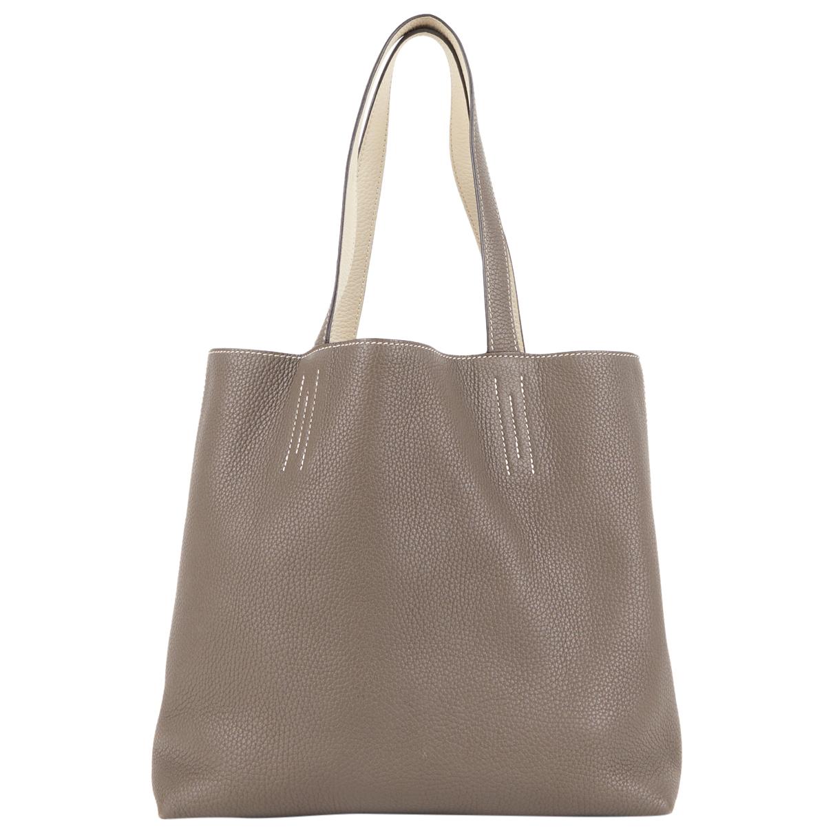 Double sens leather tote Hermès Grey in Leather - 37265577