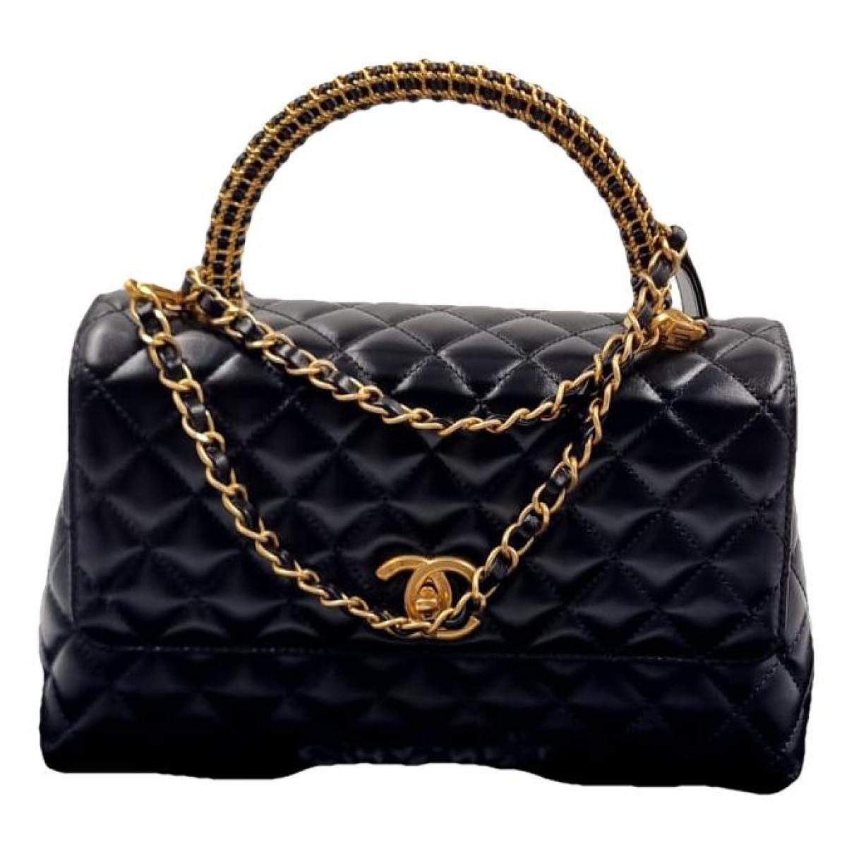 Pre-owned Chanel Coco Handle Leather Handbag In Black
