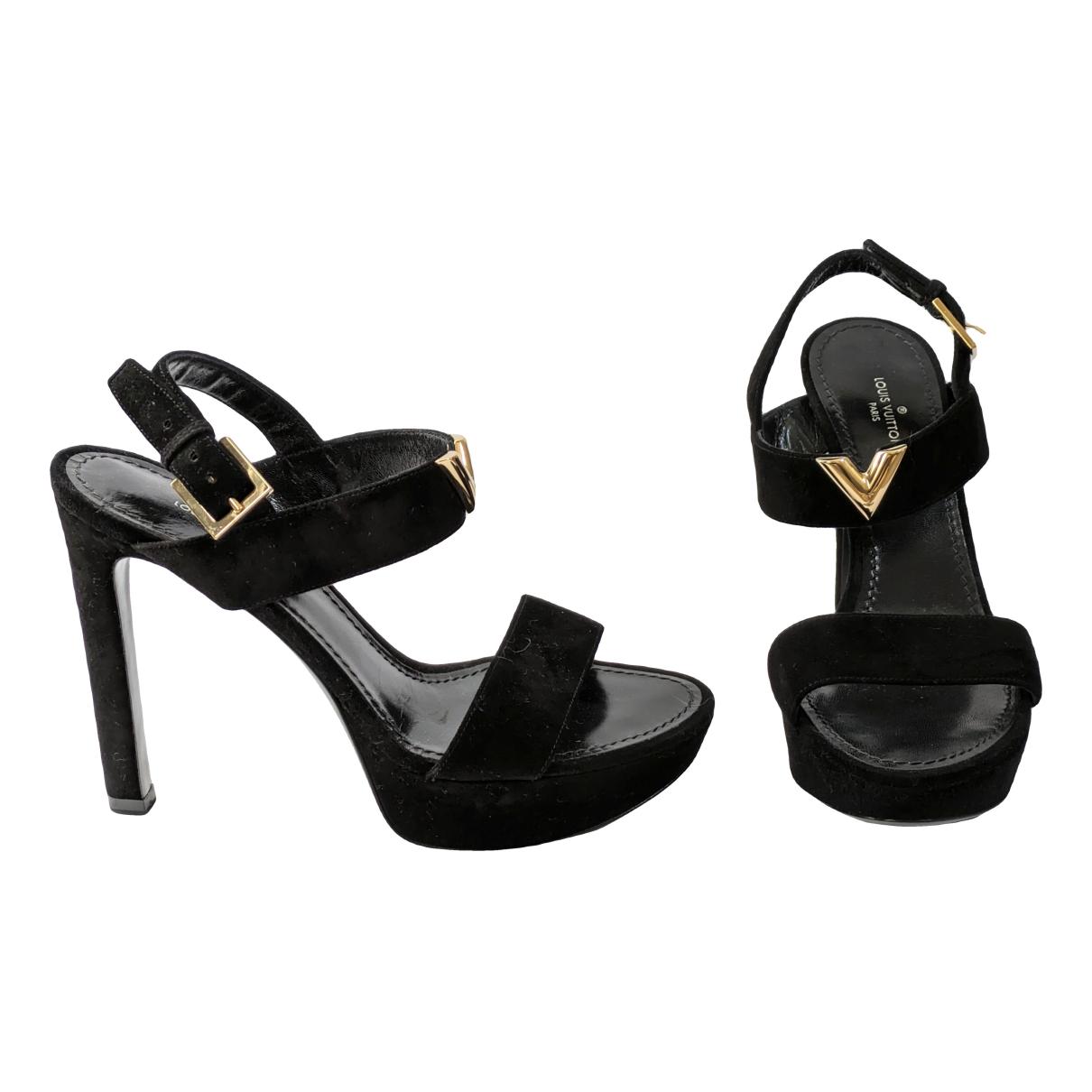 Louis Vuitton Shoe Black Mesh Monogram Paillettes Platform Pump Suede Heel  39/9
