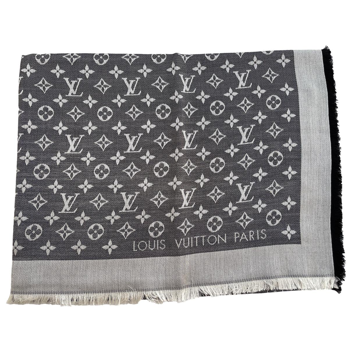 Louis Vuitton Scialle Monogram Shine Black Silk Wool Viscose ref