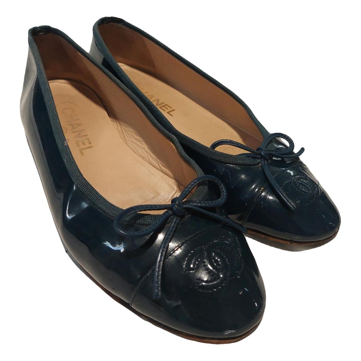 Patent leather ballet flats Chanel Black size 38.5 EU in Patent leather -  33223428
