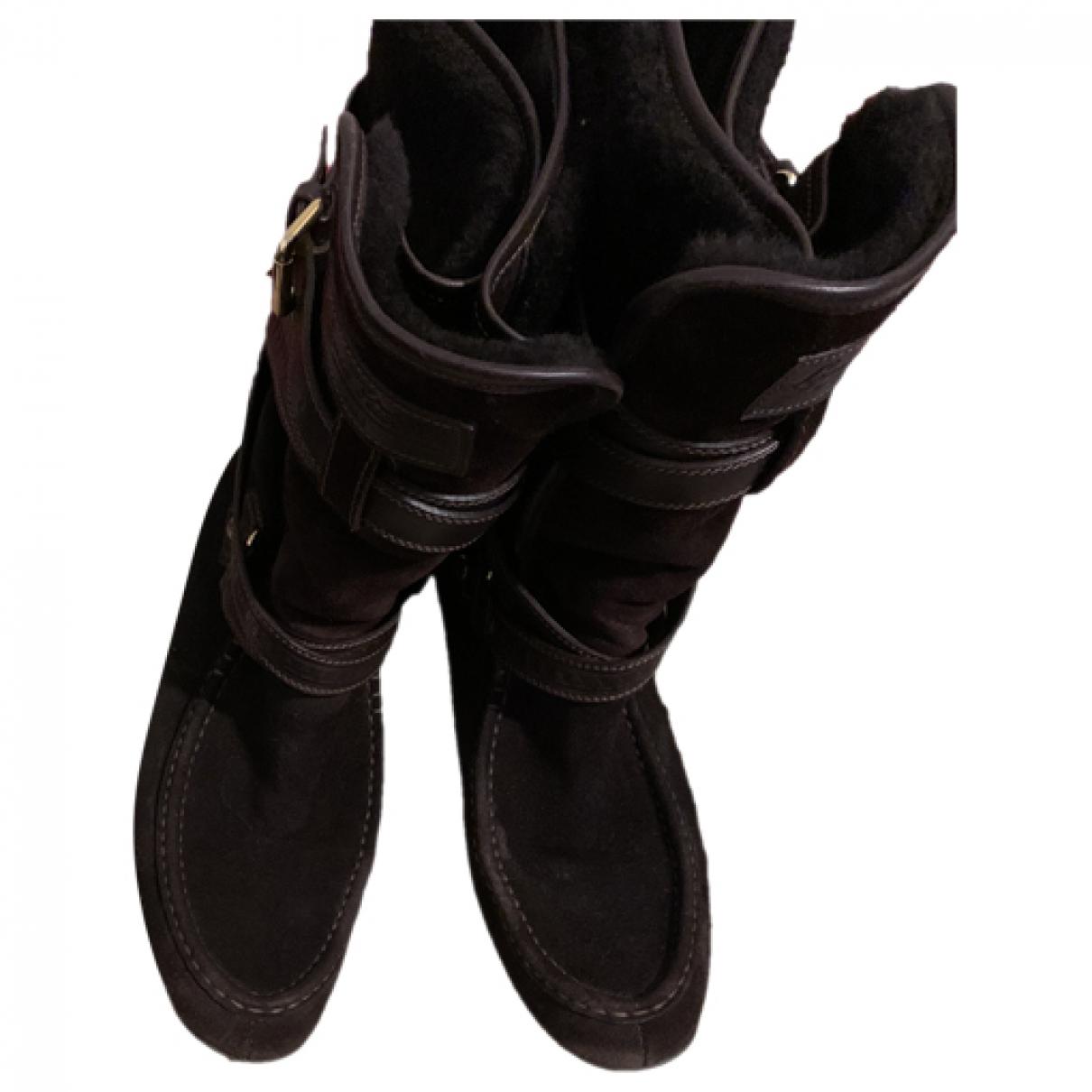 Louis Vuitton Black Leather and Monogram Canvas Faux Fur Lined Snow Boots Size EU 38/US 8 DOLORXDE 144010009196