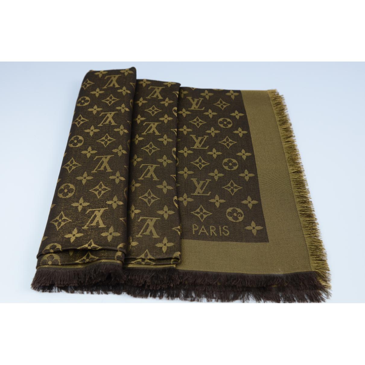 Châle monogram shine silk scarf Louis Vuitton Brown in Silk - 28364938