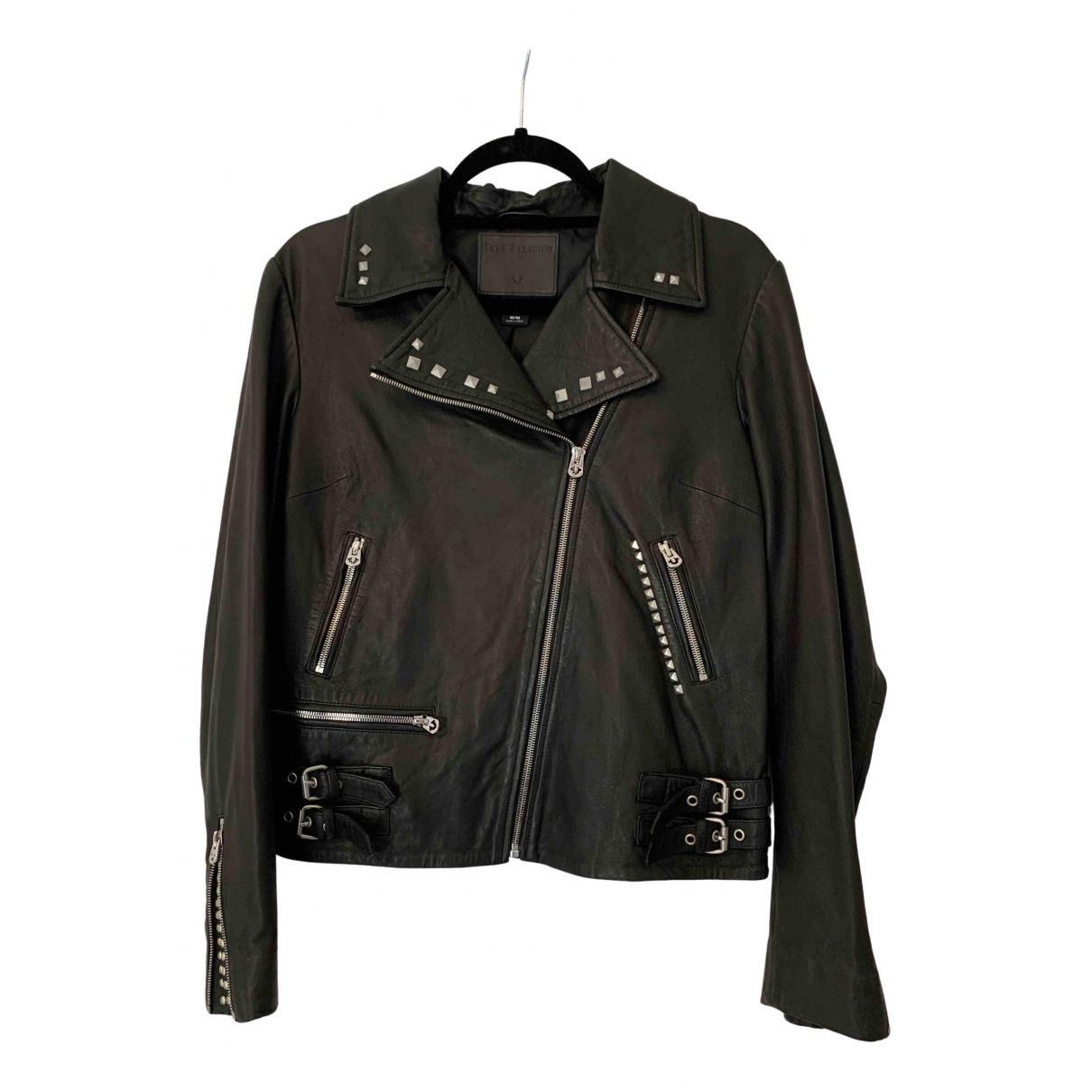 Leather biker jacket True Religion Black size M International in ...