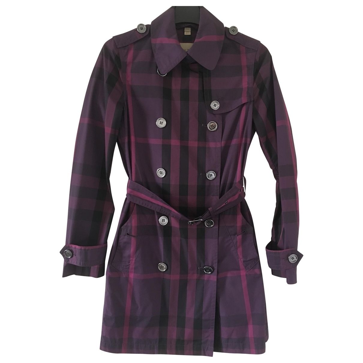 Trench coat Burberry Purple size 4 UK in Polyester - 6179573