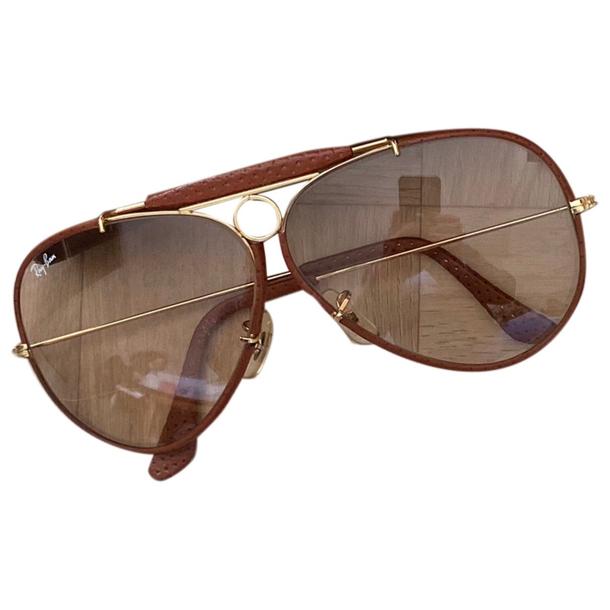 Aviator leather sunglasses Ray-Ban Camel in Leather - 23244334