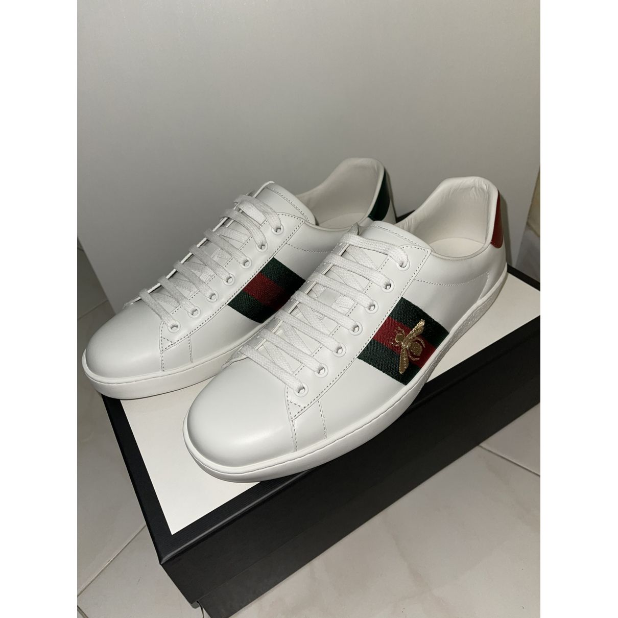 Ace leather low trainers Gucci White size 44 EU in Leather - 29368361