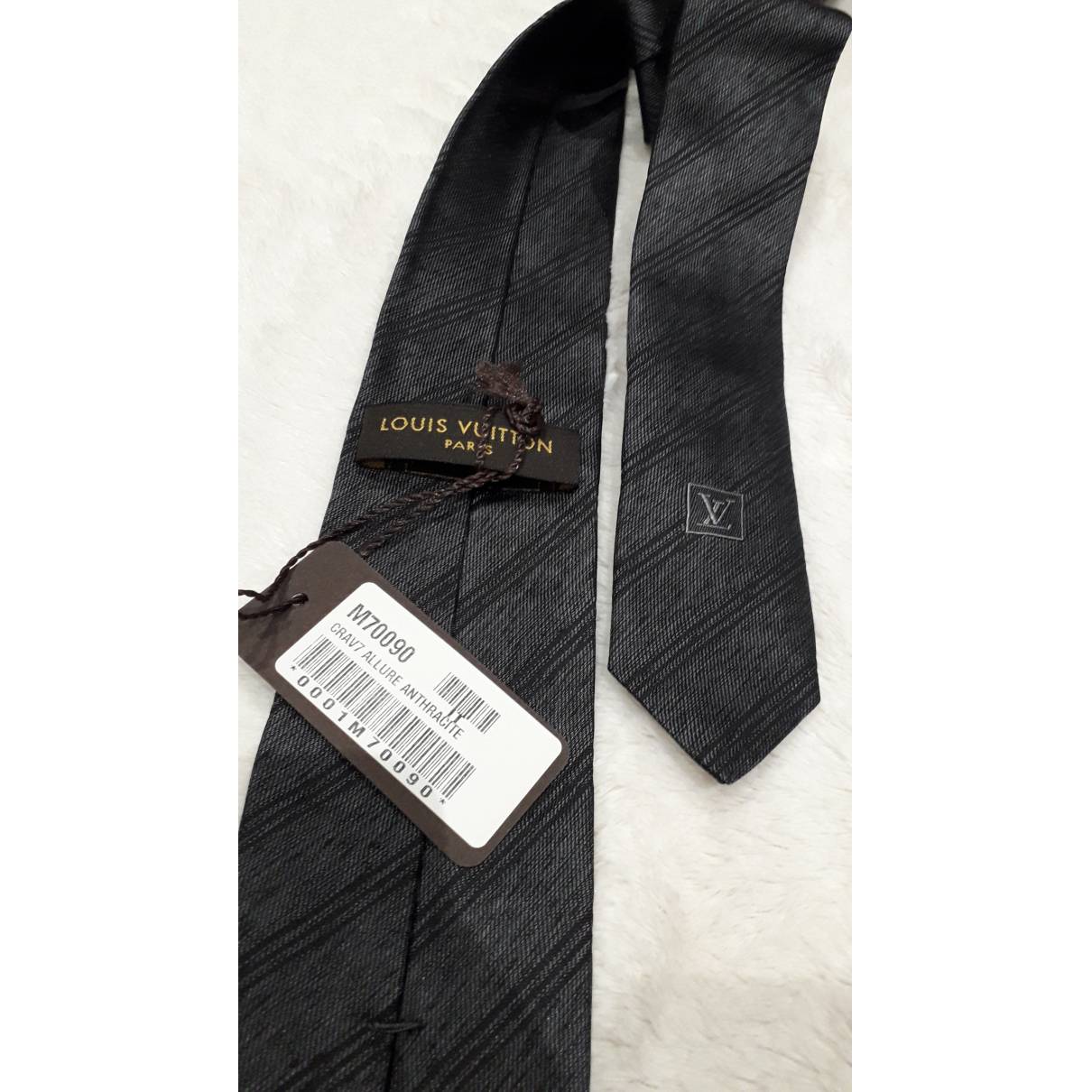 Louis Vuitton - Authenticated Tie - Silk Anthracite Striped for Men, Never Worn, with Tag