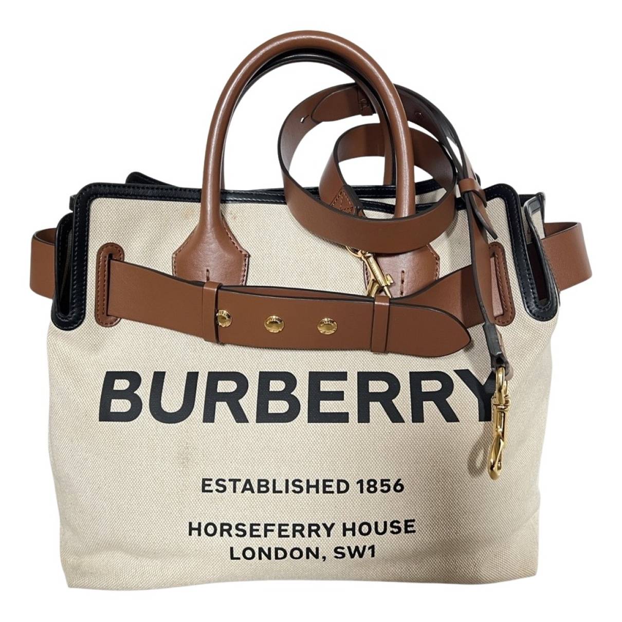 Burberry Medium Leather-trimmed Canvas Tote Bag In Beige