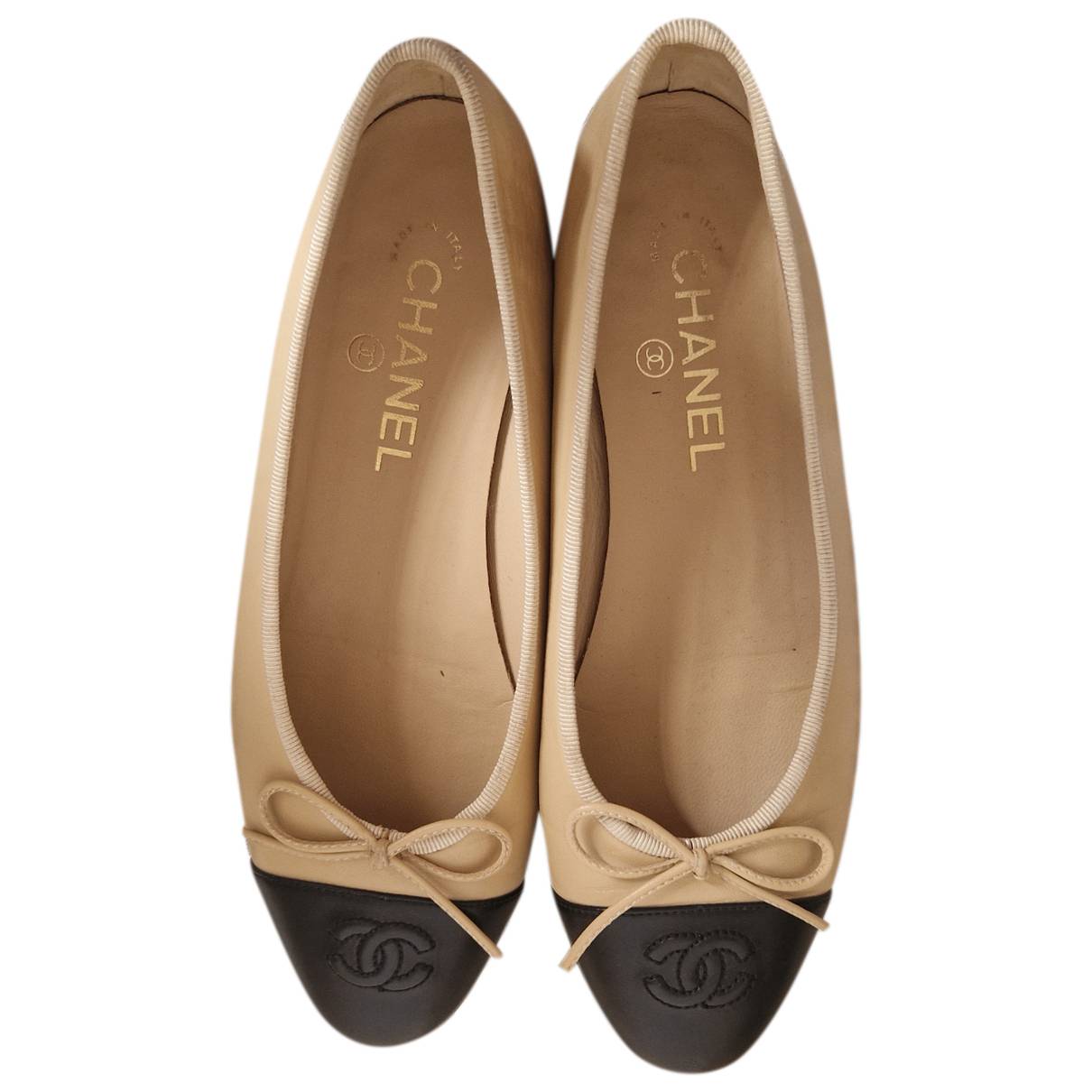Cambon leather ballet flats Chanel Beige size 38 EU in Leather - 35854499