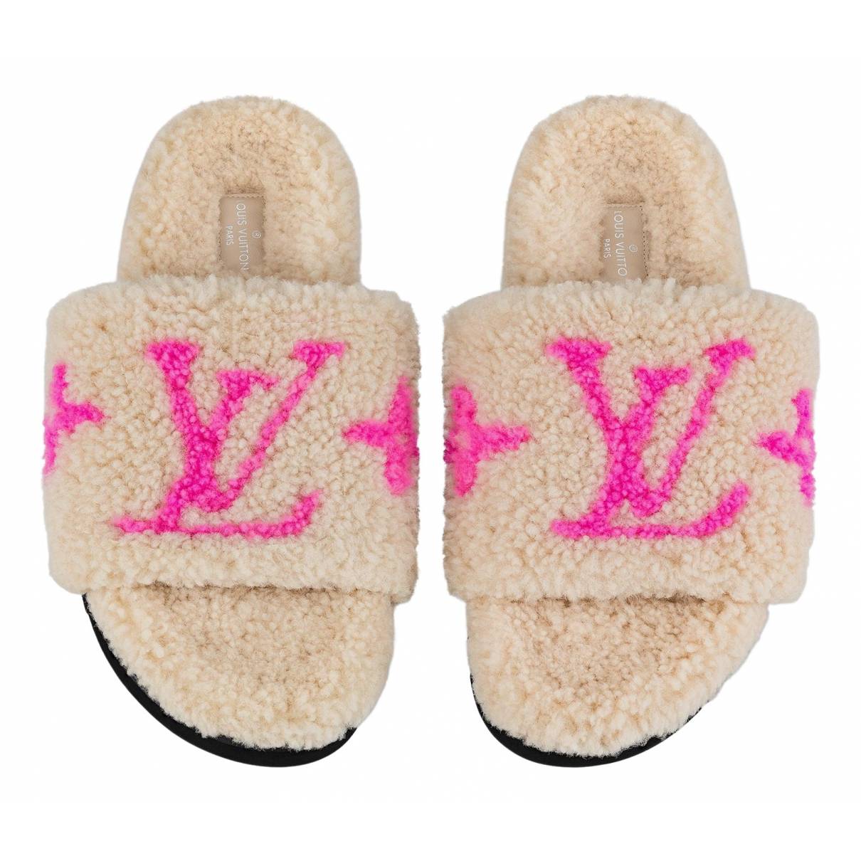 vuitton fluffy slippers pink