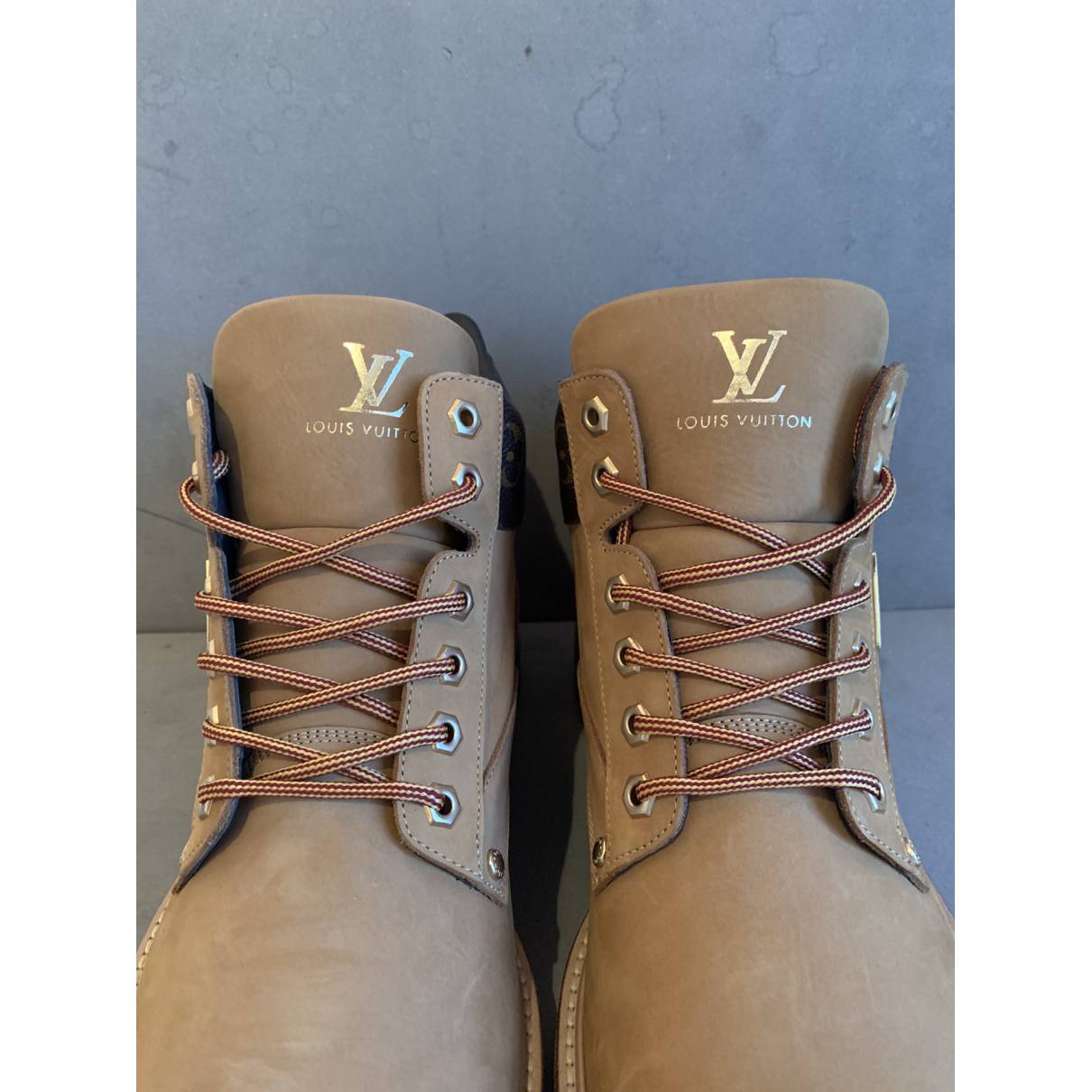 Oberkampf leather boots Louis Vuitton Beige size 12 US in Leather - 30548697