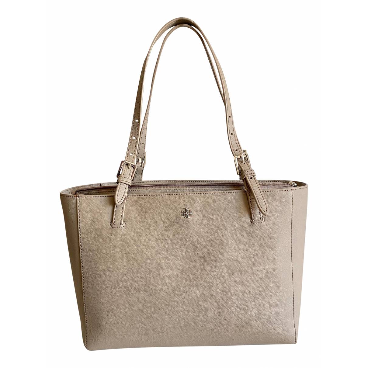 Leather tote Tory Burch Beige in Leather - 24968802