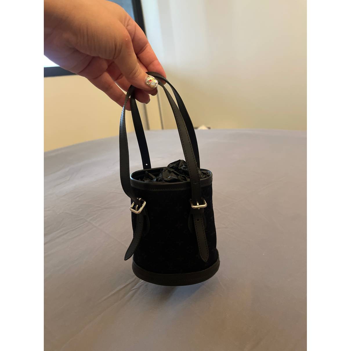 Louis Vuitton Black Monogram Satin Micro Mini Bucket Bag