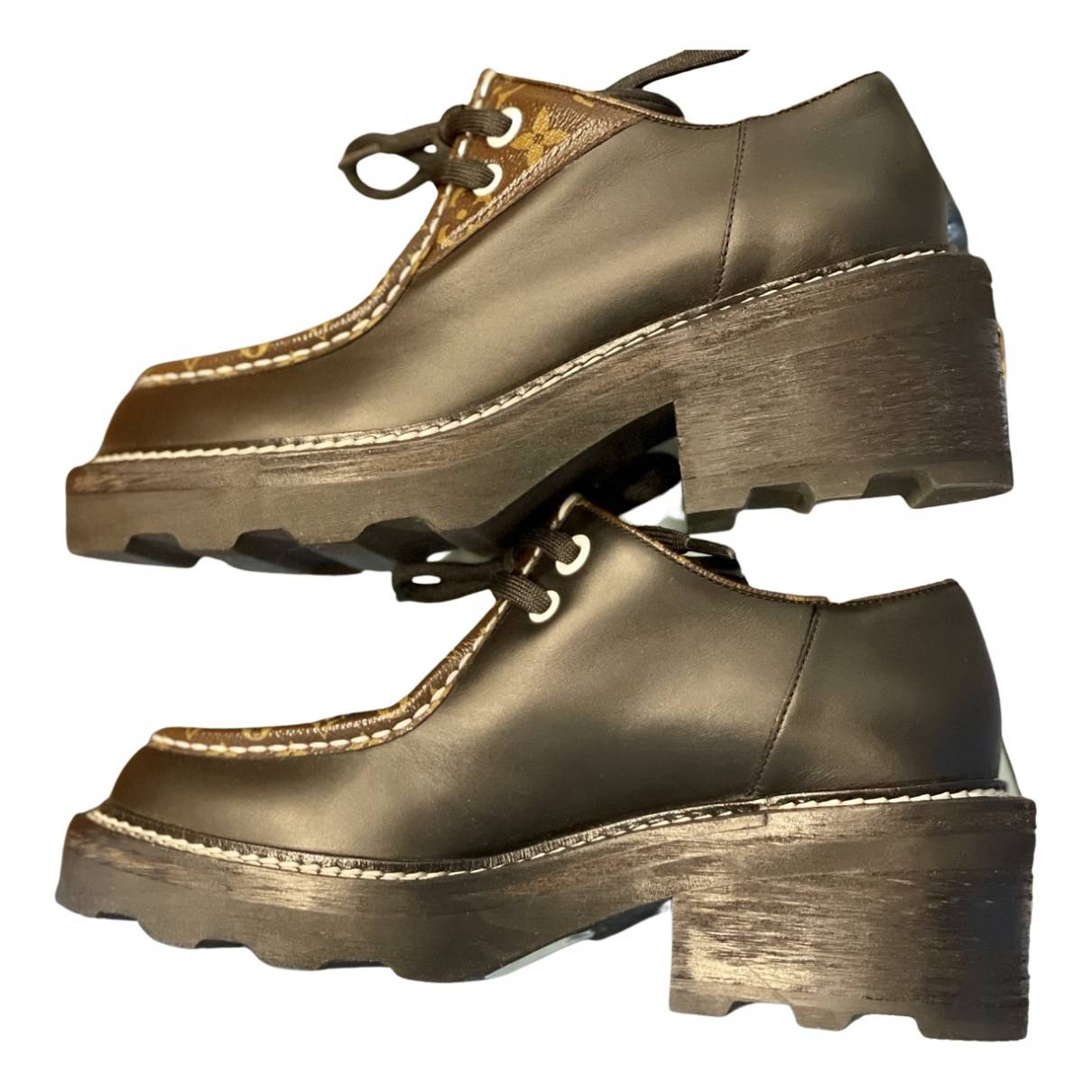 LOUIS VUITTON Monogram Calfskin Beaubourg Platform Derby Shoes 40 Brown  1054640