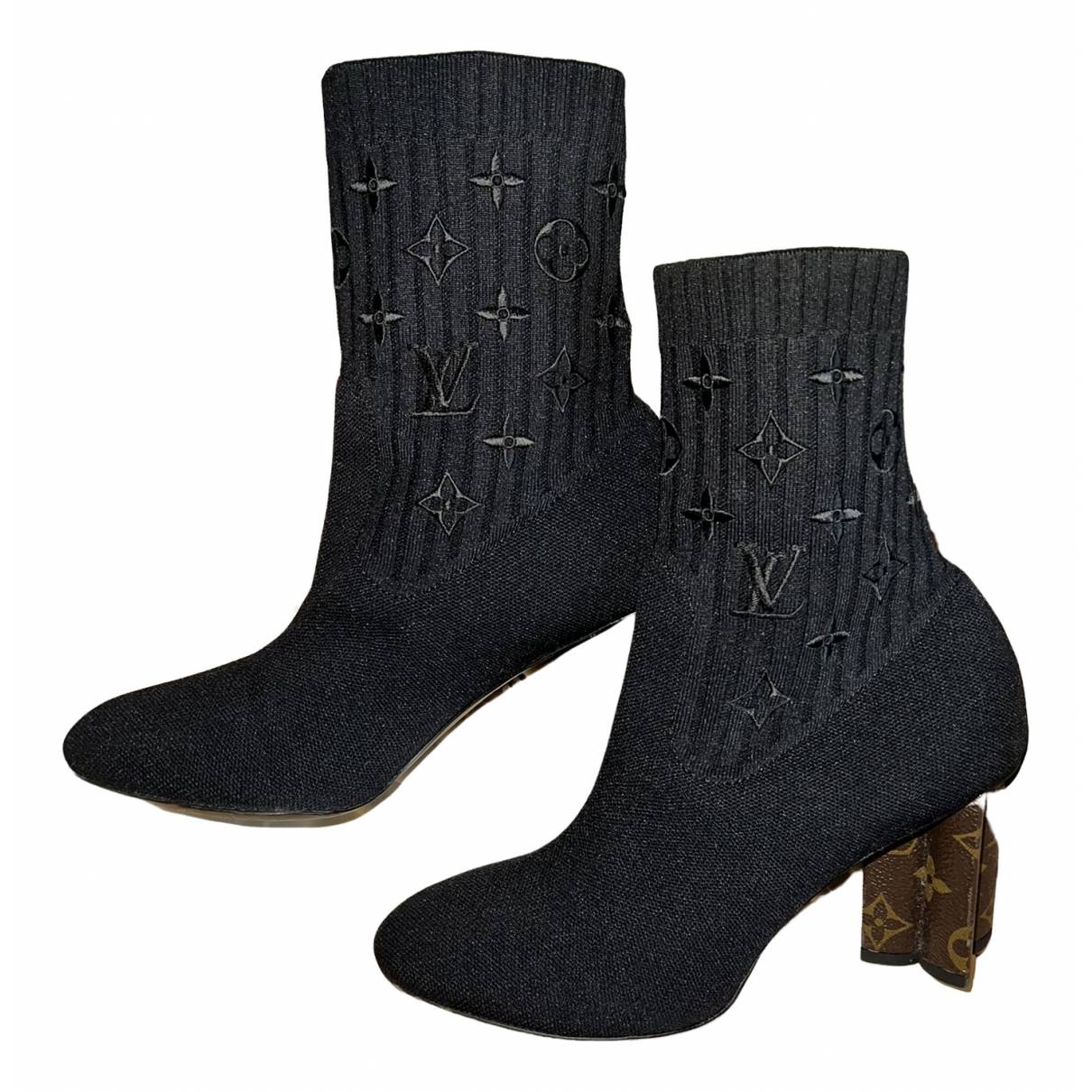 Silhouette cloth ankle boots Louis Vuitton Black size 38.5 EU in