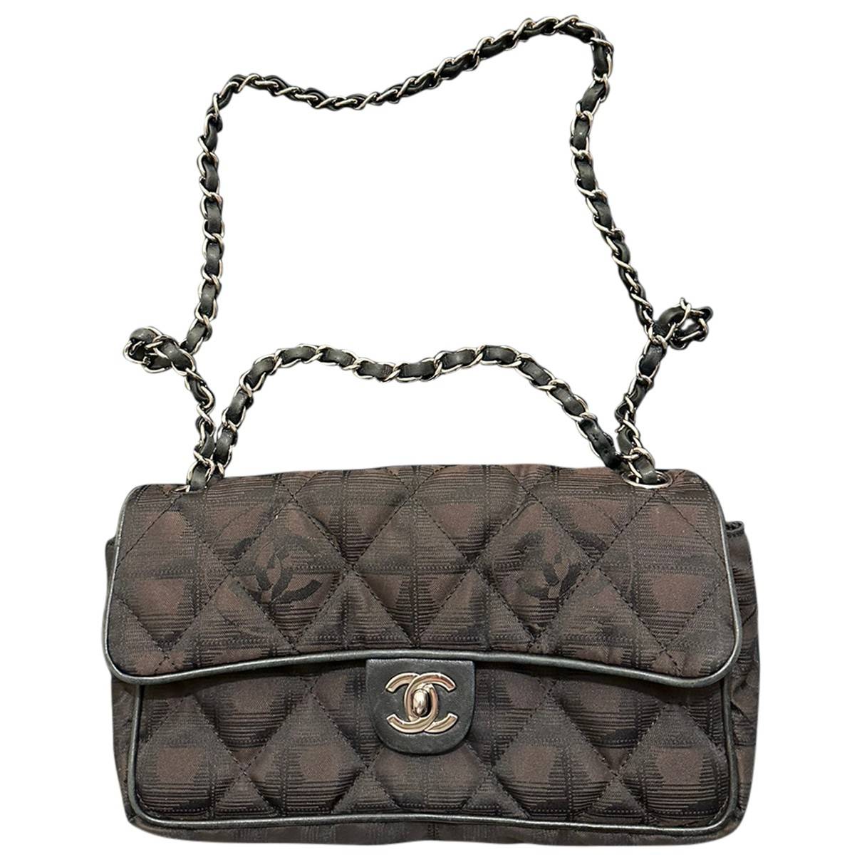 CHANEL Vintage Chanel Logo Cotton & leather Chain shoulder bag