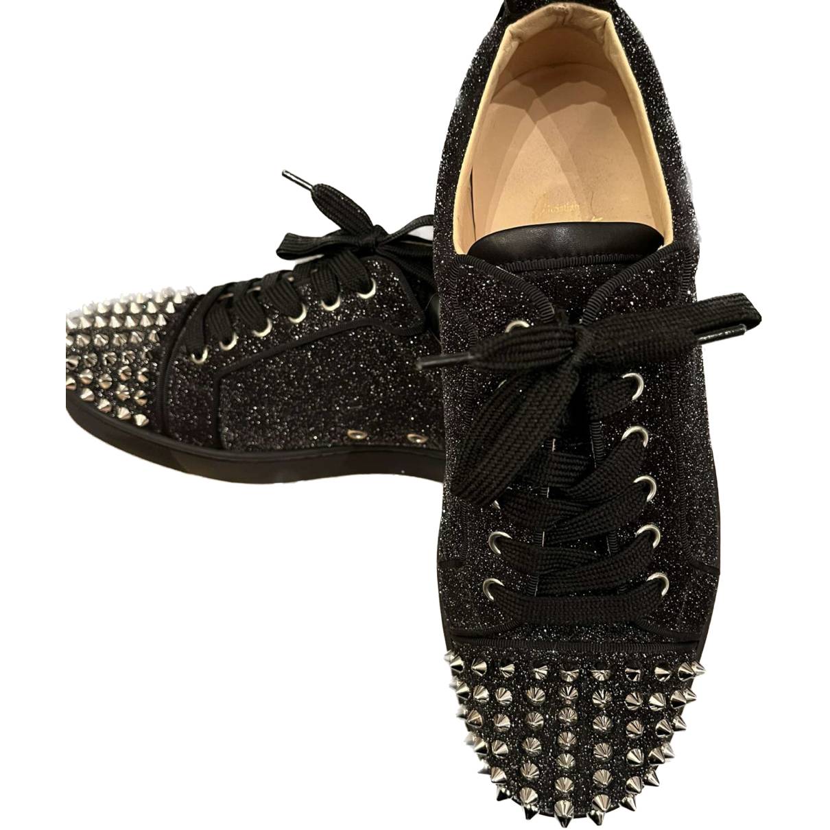 Christian Louboutin - Authenticated Louis Junior Spike Trainer - Glitter Black for Men, Very Good Condition