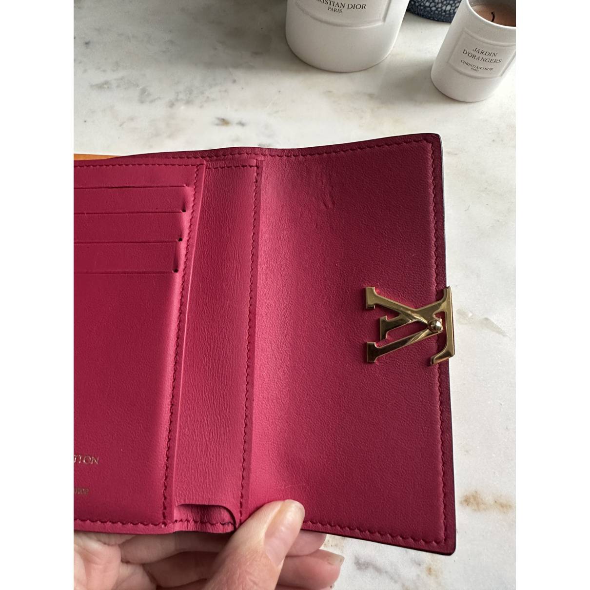 LOUIS VUITTON Capucines Compact Wallet Black Pink Taurillon